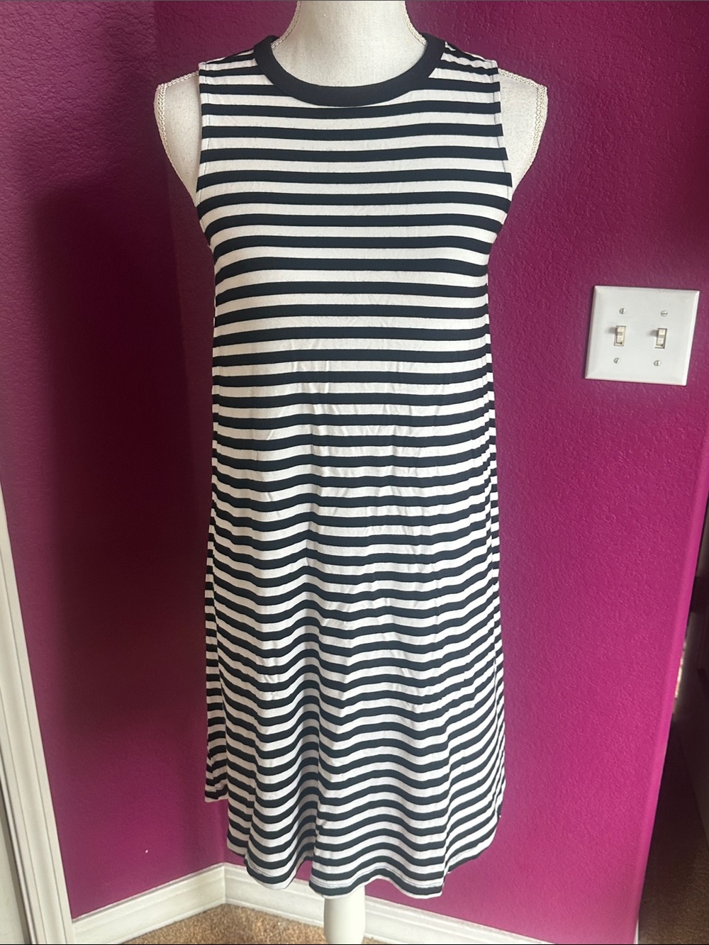 Time and Tru Black & White Striped Sleeveless A-Line Dress
